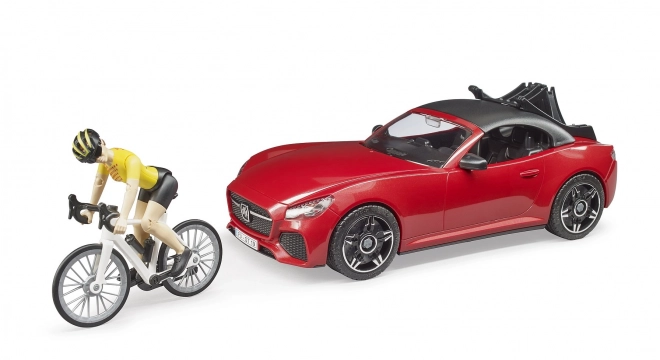 Bruder sports car with cyclist figure and bike