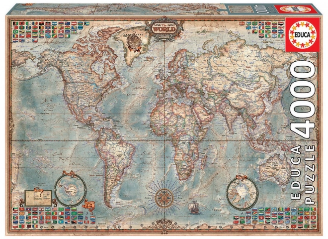 Világtérkép politikai puzzle 4000 darabos