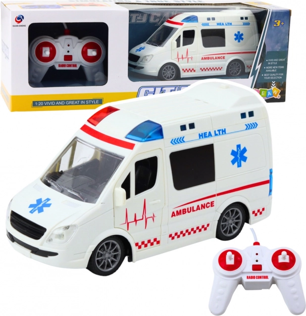Ambulanza di salvataggio a telecomando con luci e suoni 1:20 bianco