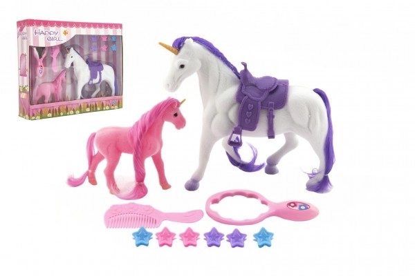 Unicorn Horse with Saddle and Foal Set