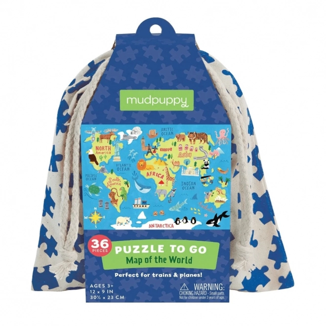 Mudpuppy World Map Puzzle in Fabric Bag