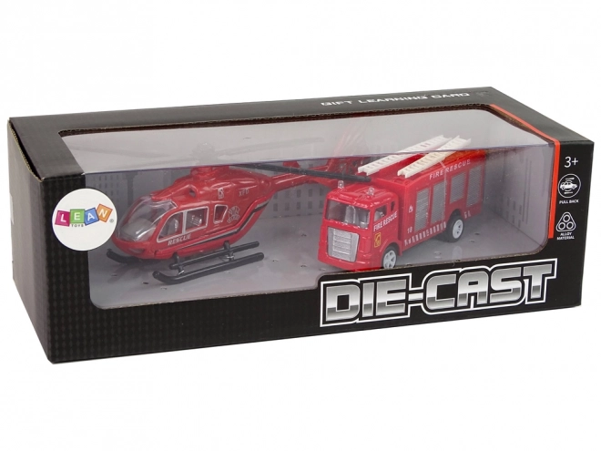 Fire Rescue Vehicle and Helicopter Playset