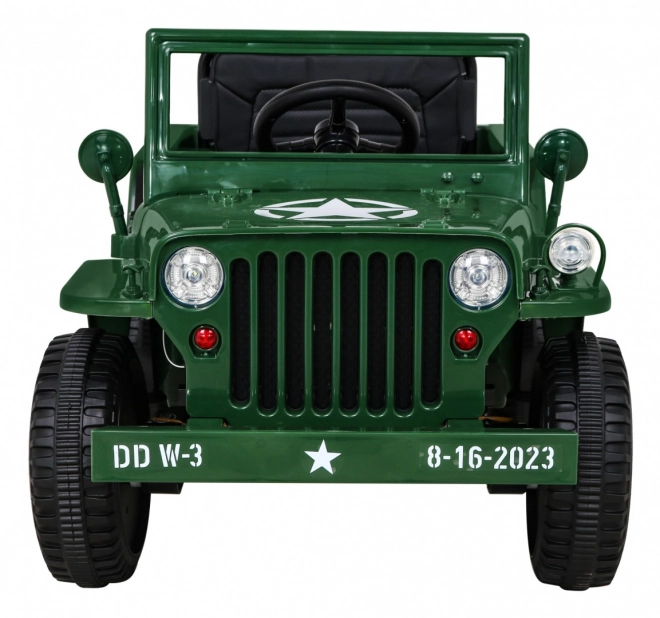 Retro military car for kids green + 4x4 drive + remote control + 2 luggage carriers + slow start + MP3 LED
