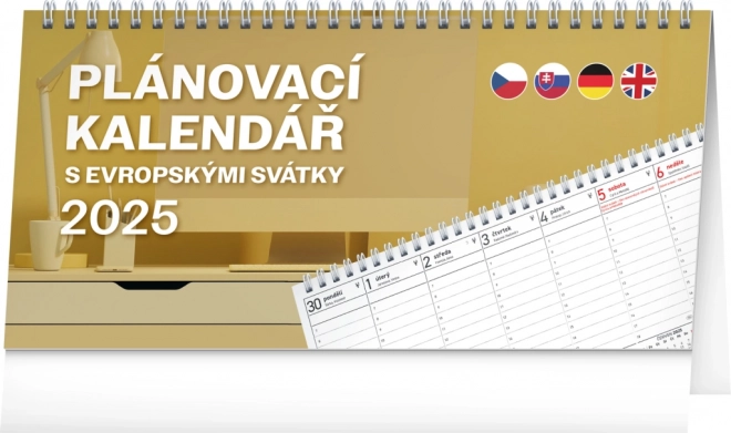 Notique Desk Calendar with European Holidays 2025