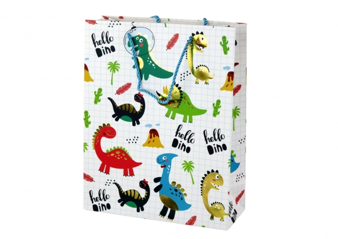 Gift Bag with Dinosaur Checkered Pattern