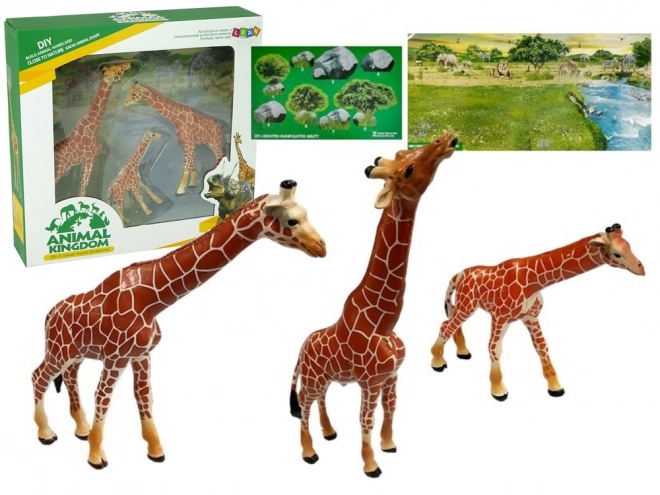 Giraffe Family Educational Figures with African Background