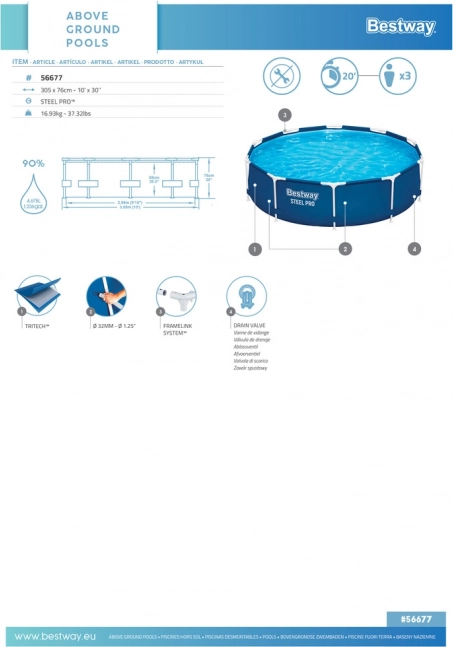 Garden Pool with Frame 306 cm x 76 cm Bestway