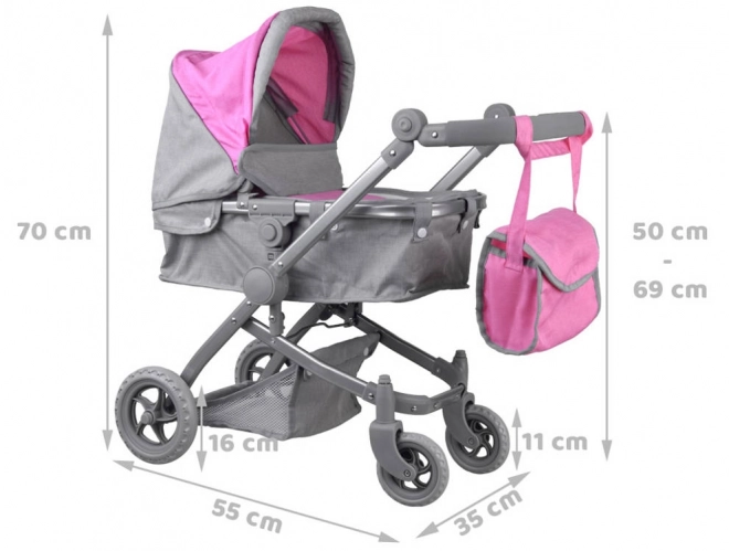 4-in-1 Doll Stroller with Bassinet – pink