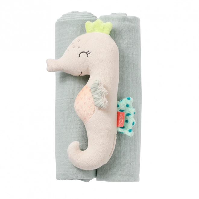 Rattle and Muslin Baby Gift Set Sea Horse