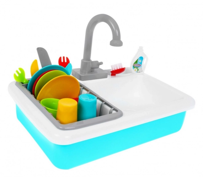 Children's Toy Sink with Faucet and Dishware Set