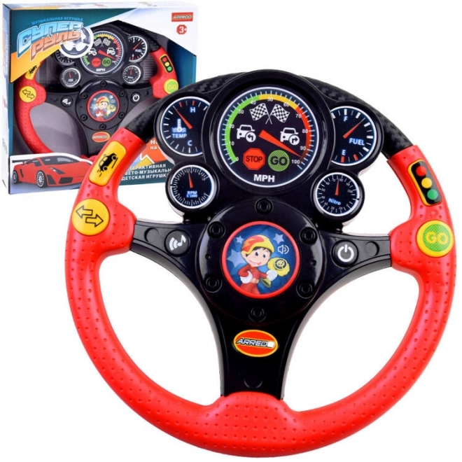 Interactive Steering Wheel with Sounds and Vibration – Red