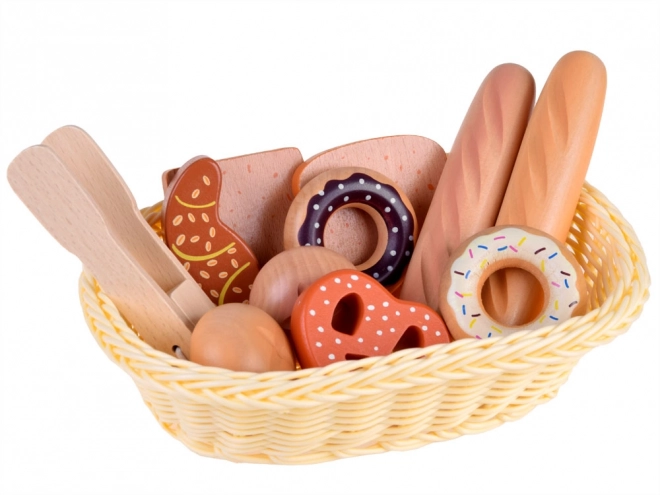 Wooden Bread Basket with Assorted Pastries