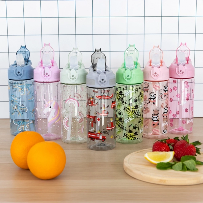 Rosa Kinder-Trinkflasche mit Strohhalm Panda 500 ml