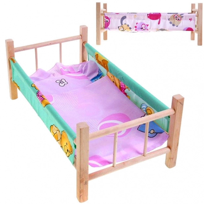 wooden doll bed with bedding set