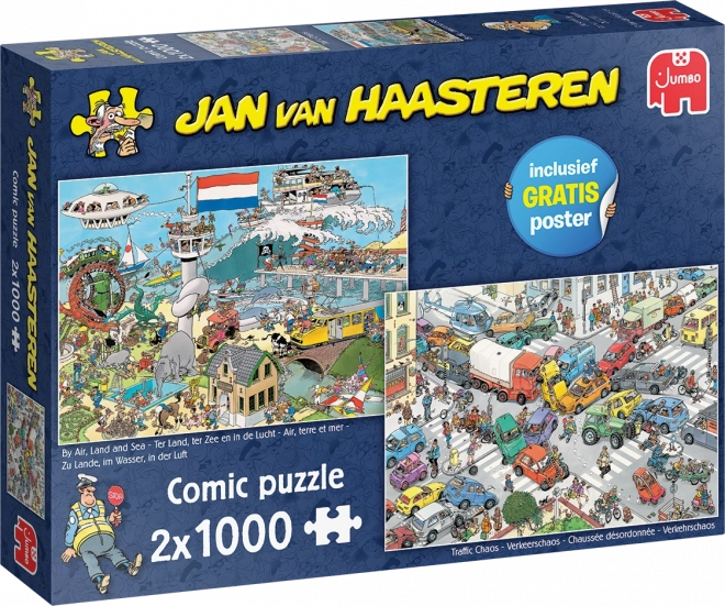 Jumbo Jan Van Haasteren Double Puzzle Set - Transportation Chaos & By Plane and Ship