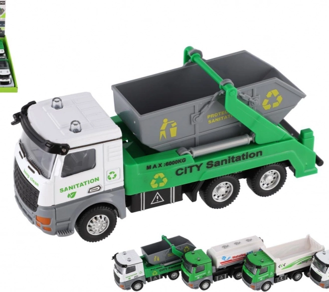 Stadsreinigingsdienstauto metaal/plastic 14 cm met terugtrekmechanisme