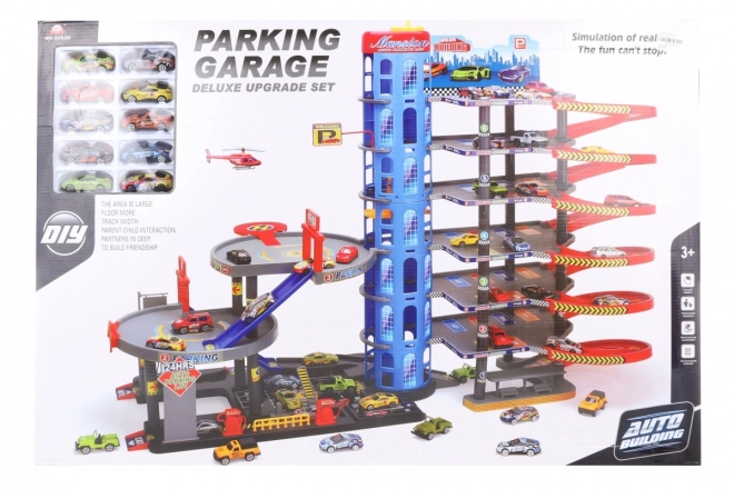 Toy Garage with Cars and Helipad