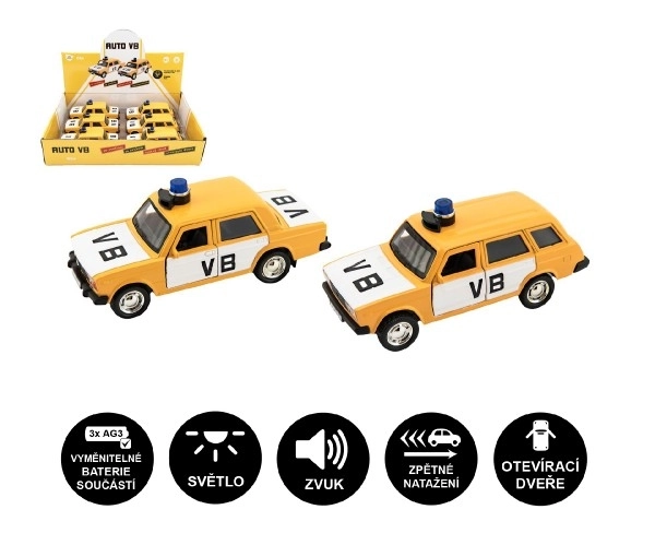 Police Car VB Die-cast/Plastic 12cm Pull-back with Lights and Sound, 2 Variants, 6 pcs in Box