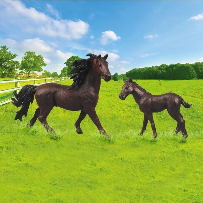 Dark Brown Horse and Foal Set with Black Mane