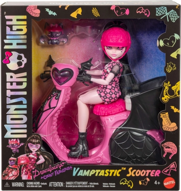 Monster High Draculaura avec son scooter vampirique et sa chauve-souris
