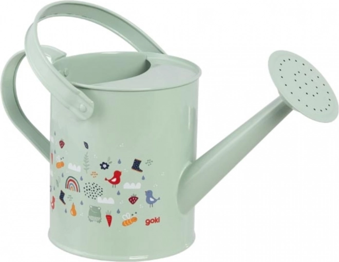 Metal watering can with spring motif