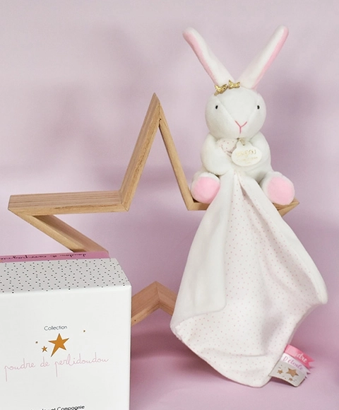 Cuddly Toy Gift Set - Plush Rabbit with Comforter in Pink