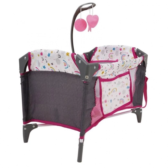 Travel Cot with Carousel for Dolls - Rainbow