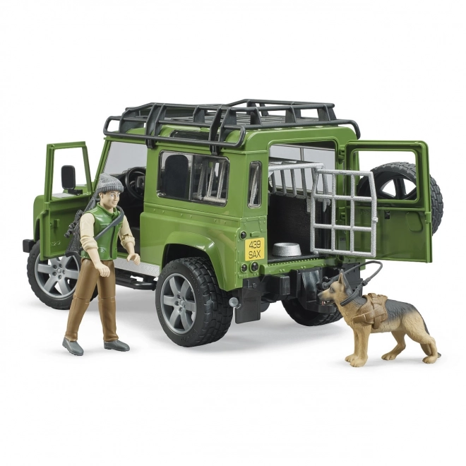 Bruder Land Rover Defender with Ranger Figure and German Shepherd