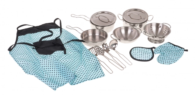 Metal Pot Set for Kids with Apron and Accessories