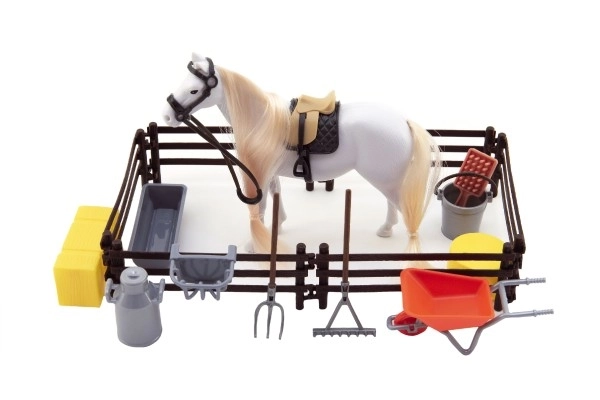 White Grooming Horse with Accessories and Enclosure