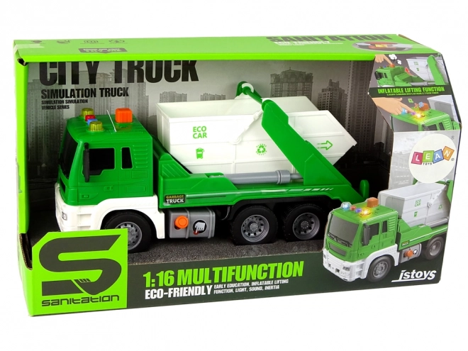 Green Sorting Garbage Truck with Friction Drive