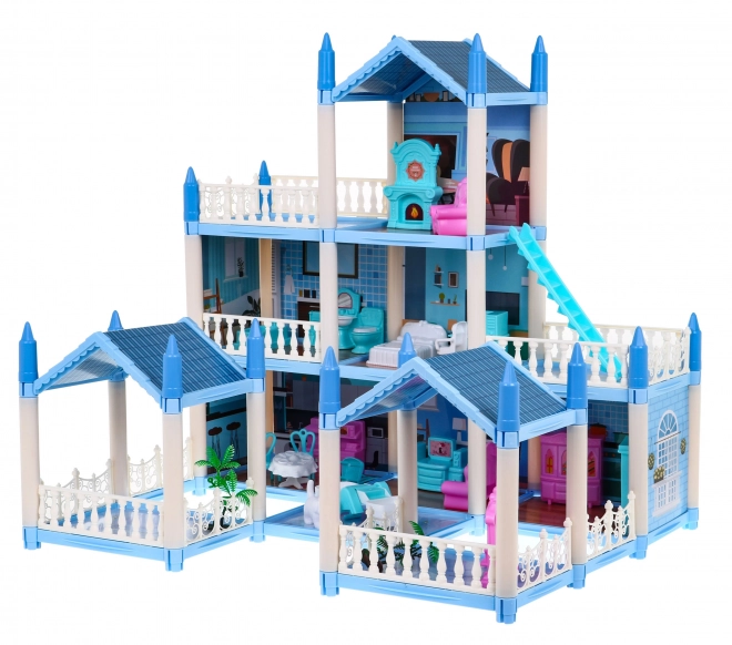 Three-story Dollhouse Blue Villa Gift for Girls 6+