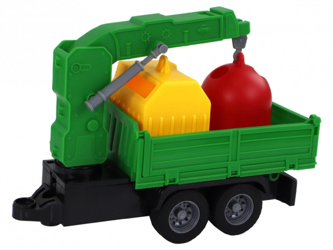 Green Friction-Powered Garbage Truck with Crane 1:16 Scale