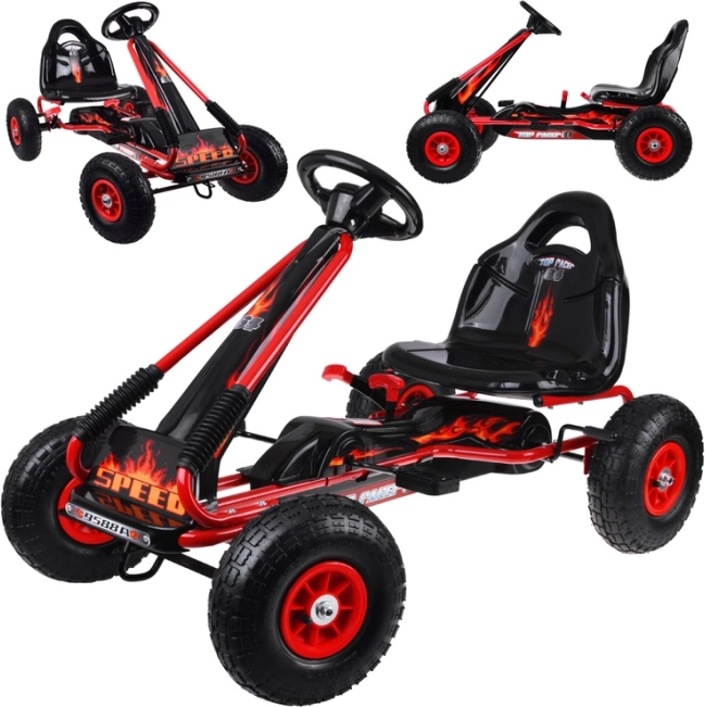 Otroški pedalni gokart z nastavljivim sedežem in napihljivimi kolesi – Rdeča