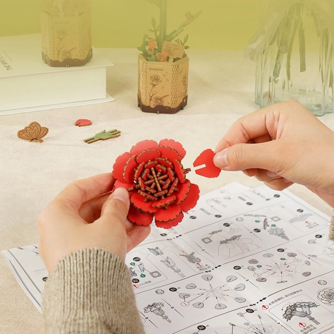 3D Wooden Puzzle Red Carnation