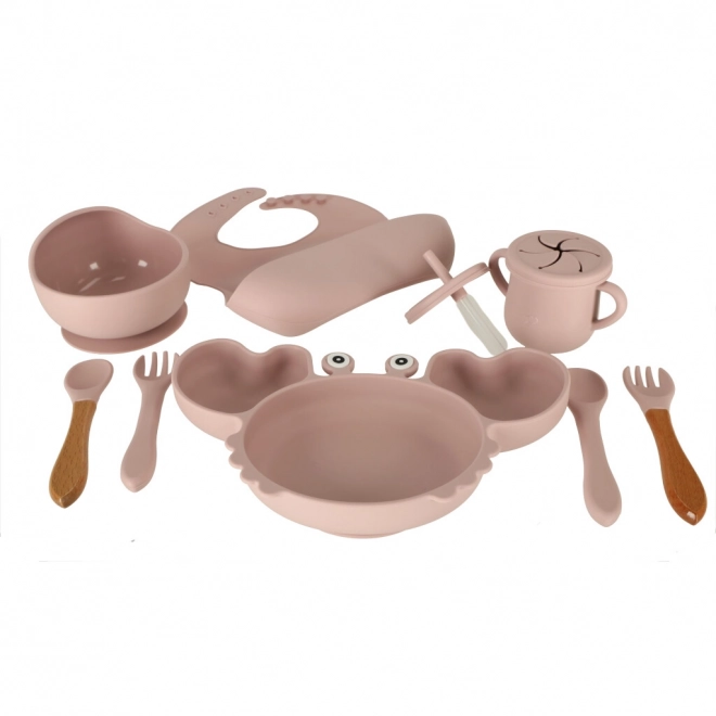 Silicone Dinnerware Set for Babies - Crab Design (9-Piece, Pink)