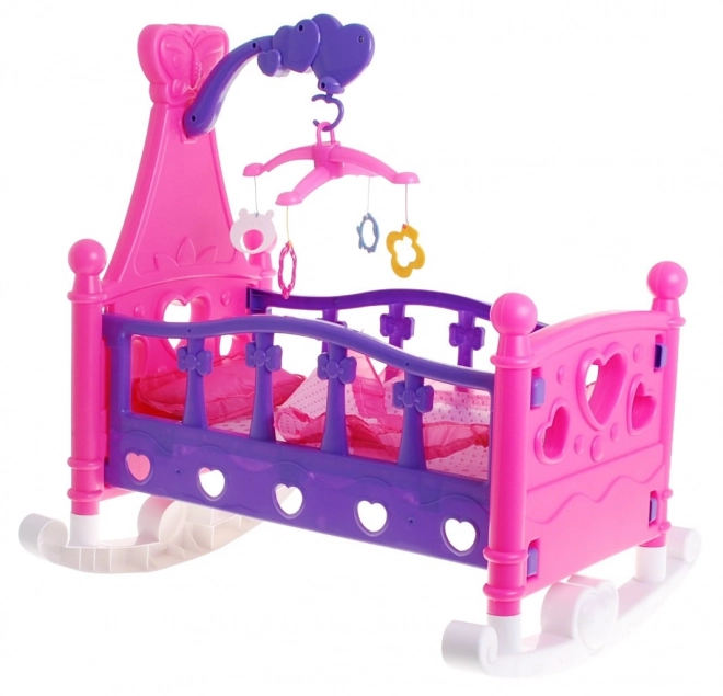 Doll Bed Cradle 2-in-1 with Mobile and Bedding