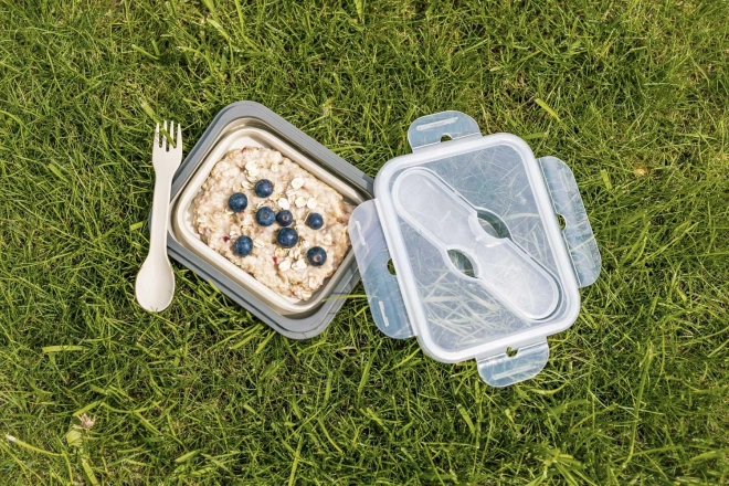 Silicone Snack Box with Cutlery - Dove Grey