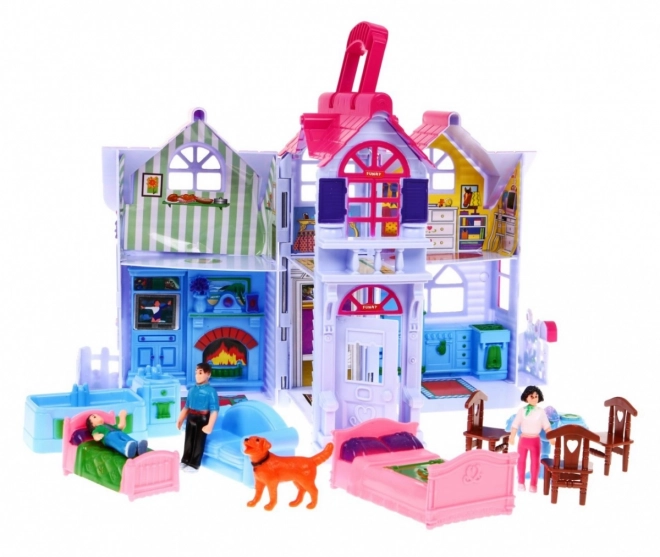 Foldable Dollhouse with Family Figures and Furniture