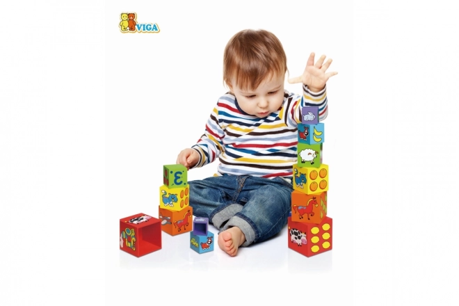 Wooden Stacking Blocks with Animals and Numbers