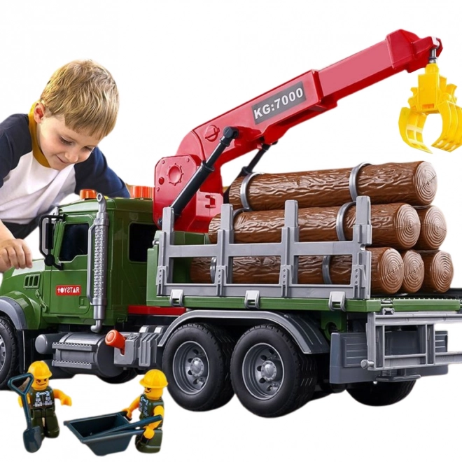 Wood Transport Truck with Crane and Lights