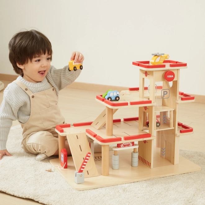 Wooden Parking Garage Set with Elevator