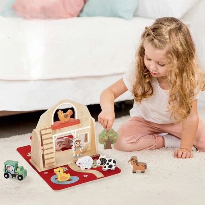 Tooky Toy Dřevěná skládací farma s figurkami zvířátek