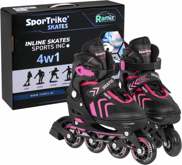 Zestaw 4w1 dziecięce łyżworolki inline, wrotki i łyżwy, rozmiar 29–33 – Różowy