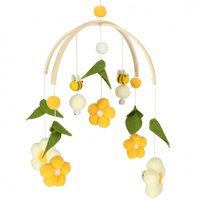 Wooden crib mobile with plush bee and flower hanging toys