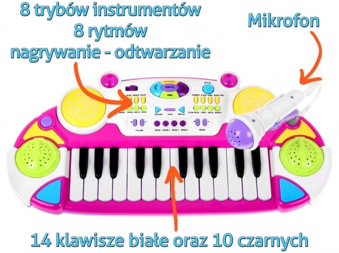 Pink Kids Musical Set with Keyboard, Drums, and Microphone