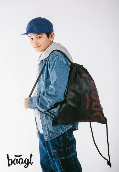 Baagl 3 Set Skate Red Backpack with Pencil Case & Shoe Bag