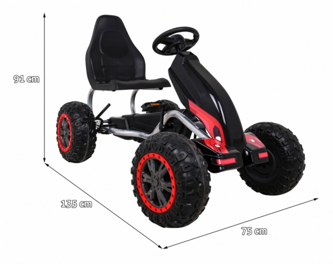 Large strong pedal go-kart for kids black + 100 kg load capacity + EVA wheels + hand brake + sports seat