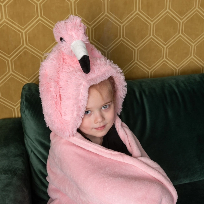 Cozy Noxxiez Flamingo Hooded Blanket with Animal Design and Paw Pockets