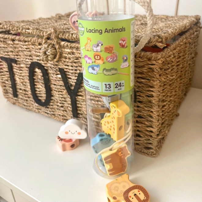 WOOPIE GREEN drewniany zestaw nawlekane ZOO Montessori 13 części